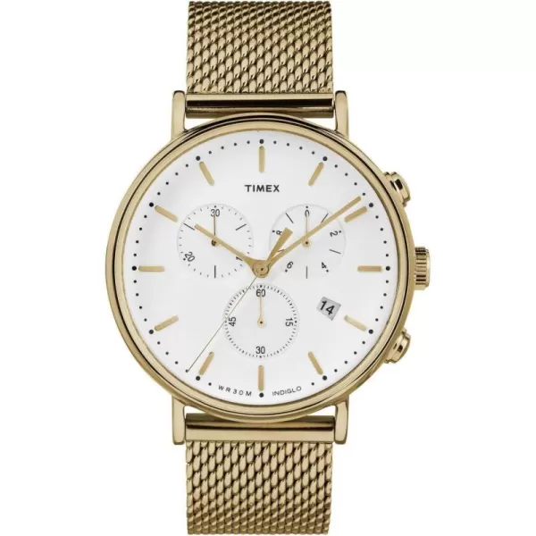 Timex Mens Fairfield Chrono 41mm WatchGold MeshWhite