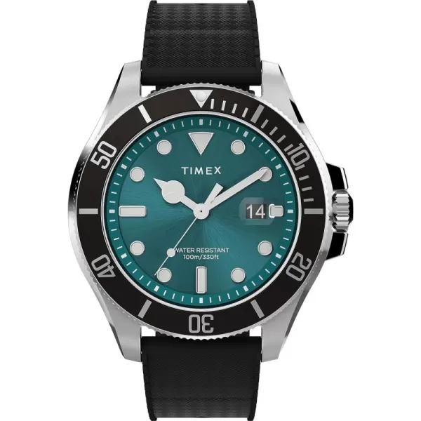 Timex Mens Harborside Coast 43mm WatchBlackGreenSilverTone