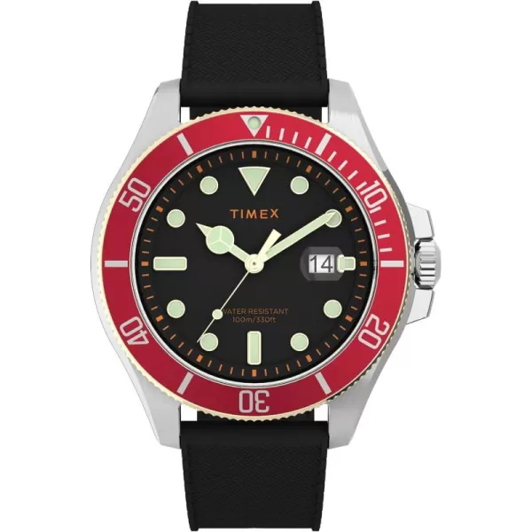 Timex Mens Harborside Coast 43mm WatchBlackSilverToneRed