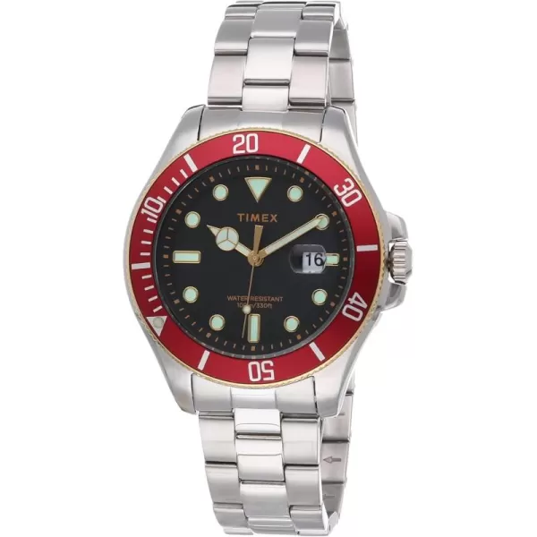 Timex Mens Harborside Coast 43mm WatchSilverToneBlackRed