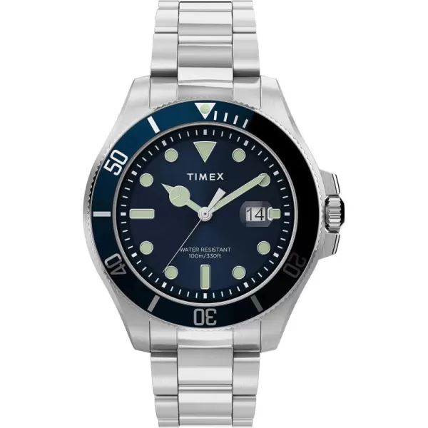 Timex Mens Harborside Coast 43mm WatchSilverToneBlue