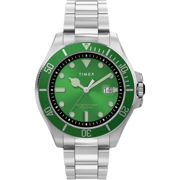 Timex Mens Harborside Coast 43mm WatchSilverToneGreen