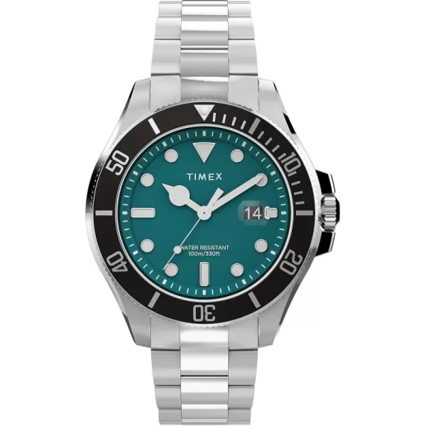Timex Mens Harborside Coast 43mm WatchStainless SteelTealSilverTone
