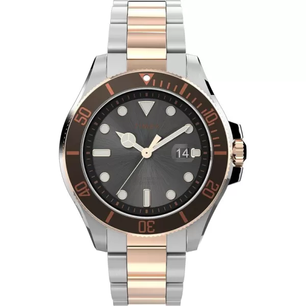 Timex Mens Harborside Coast 43mm WatchTwoToneBlackRose GoldTone