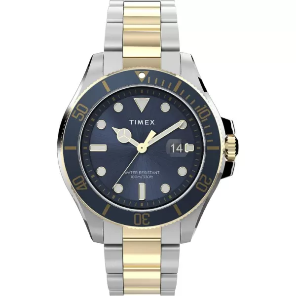 Timex Mens Harborside Coast 43mm WatchTwoToneBlue