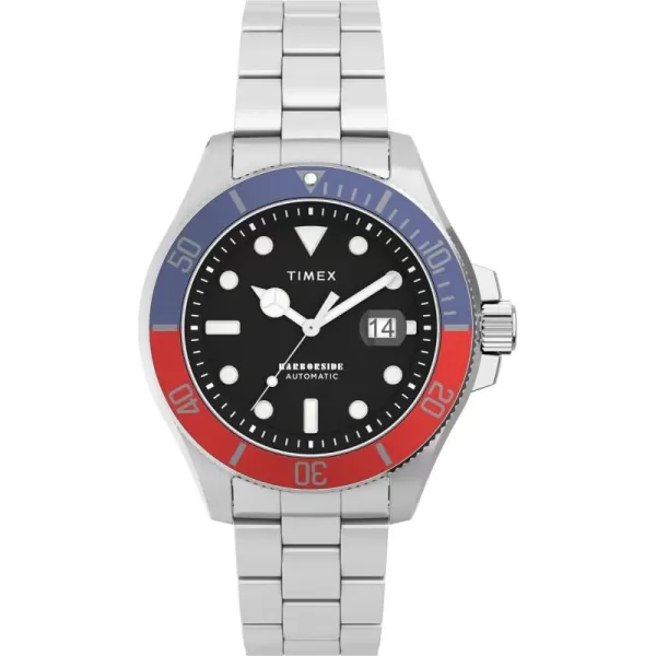 Timex Mens Harborside Coast Automatic 44mm WatchSilverToneBlue