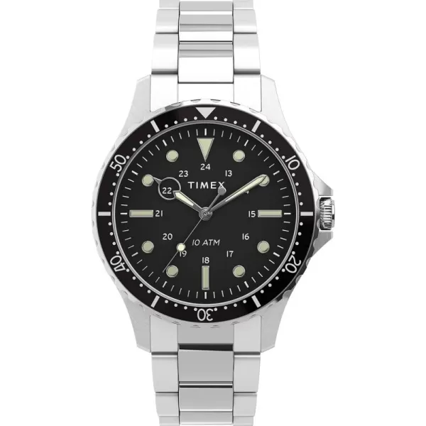 Timex Mens Navi XL 41mm Analog Quartz Stainless Steel 20 Casual WatchSilverToneBlack