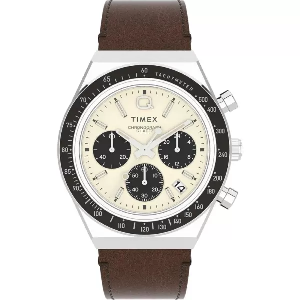 Timex Mens Q Chronograph 40mm WatchBrownCreamStainless Steel