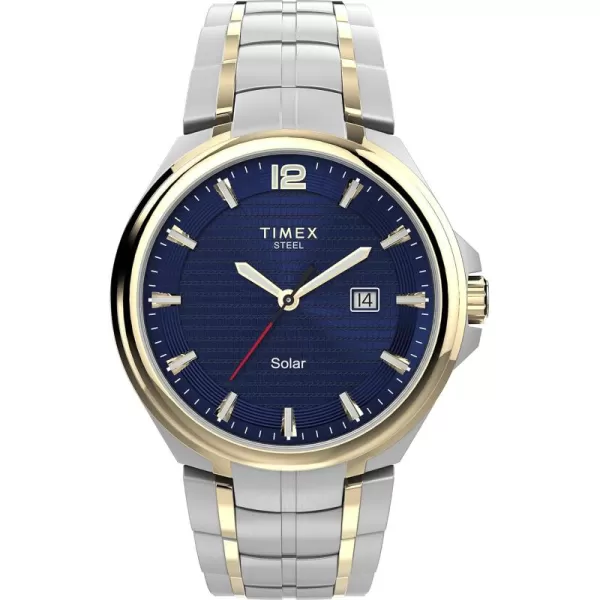 Timex Mens Solar Premium Dress 44mm WatchTwoToneBlue