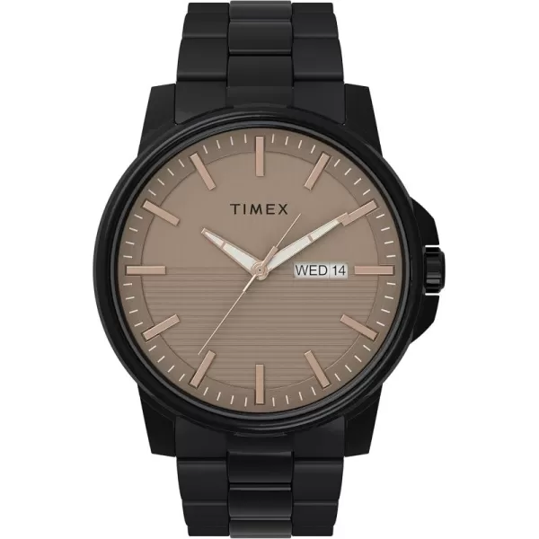 Timex Mens Stainless Steel Dress 45mm WatchBlackTaupe