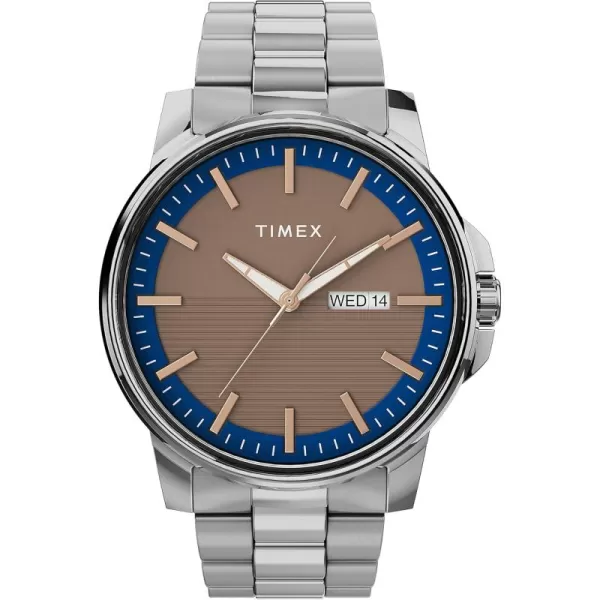 Timex Mens Stainless Steel Dress 45mm WatchSilverToneGray