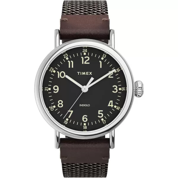 Timex Mens Standard 40mm WatchBrownBlackSilverTone