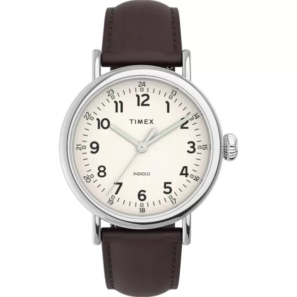 Timex Mens Standard 40mm WatchBrownCreamSilverTone