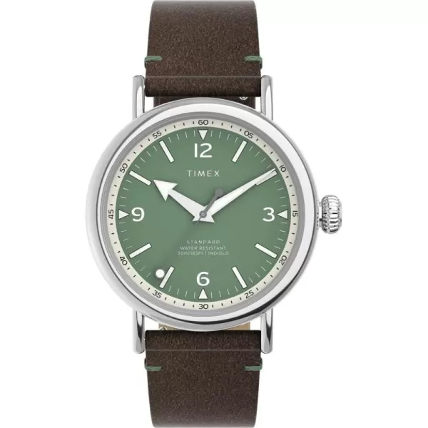 Timex Mens Standard 40mm WatchBrownGreenSilverToneWhite