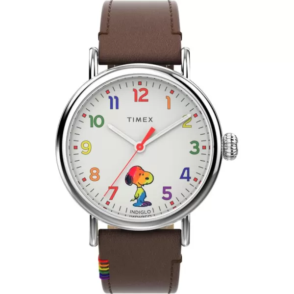 Timex Mens Standard 40mm WatchBrownWhiteSilverTone