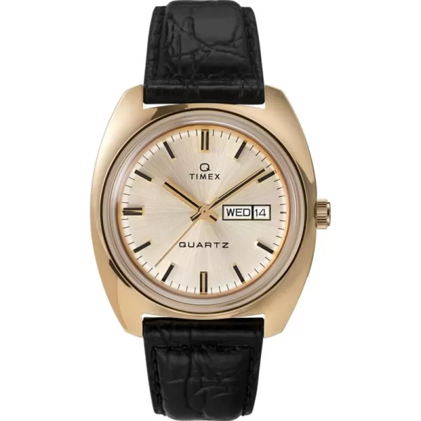 Timex Q Dress Reissue Day Date Croco StrapBlackGold