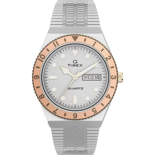 Timex Q Womens 36mm WatchSilverToneRose GoldTone