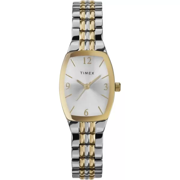 Timex Womens Dress Tonneau 21mm WatchTwoToneSilverToneSilverTone