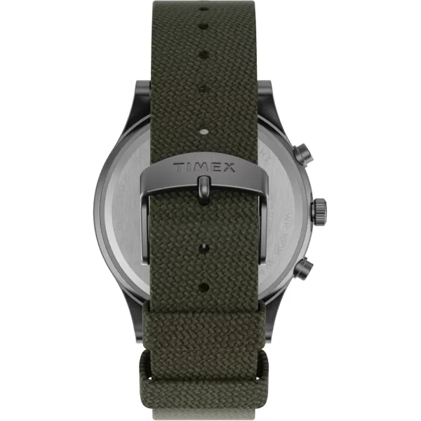 Timex Mens Allied LT Chrono 42mm Watch  Green Dial ampamp SilverTone Case with Green Fabric Strap