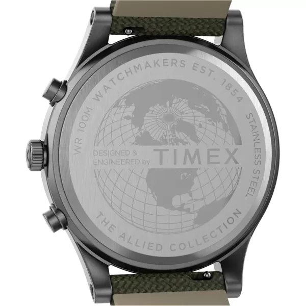 Timex Mens Allied LT Chrono 42mm Watch  Green Dial ampamp SilverTone Case with Green Fabric Strap