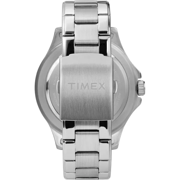 Timex Mens DiverInspired 3Hand 43mm Watch  SilverTone Case Blue Dial Red Accents with Stainless Steel Bracelet