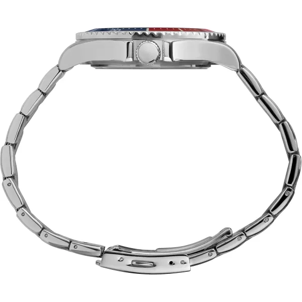 Timex Mens DiverInspired 3Hand 43mm Watch  SilverTone Case Blue Dial Red Accents with Stainless Steel Bracelet