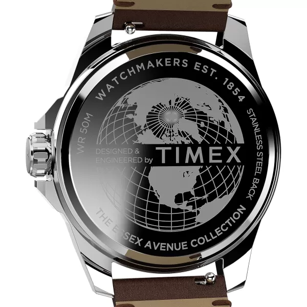 Timex Mens Essex 44mm WatchBrownGreenSilverTone