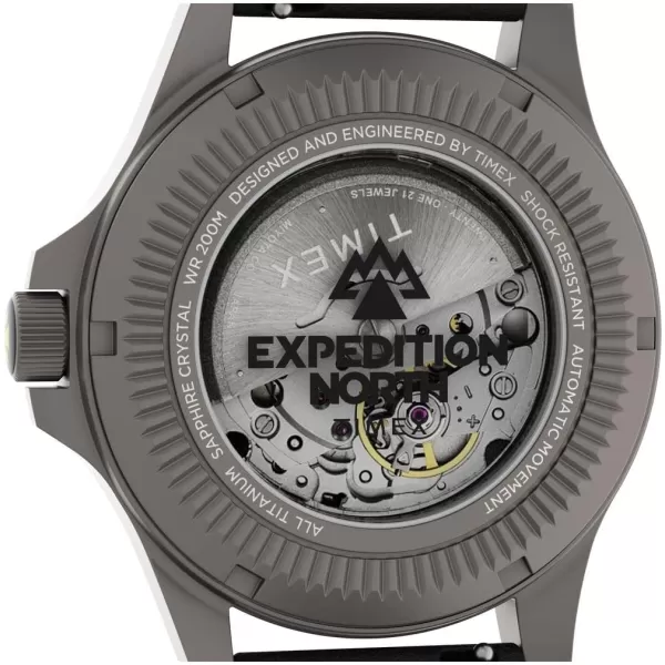 Timex Mens Expedition North Titanium Automatic 41mm Watch  Black Strap Black Dial Titanium Case