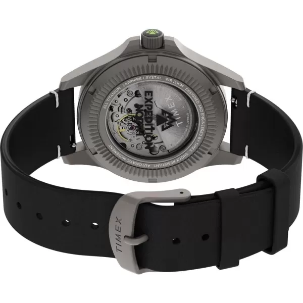 Timex Mens Expedition North Titanium Automatic 41mm Watch  Black Strap Black Dial Titanium Case