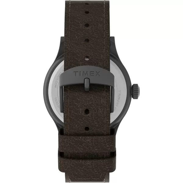 Timex Mens Expedition Scout 40mm Watch  Gunmetal Case Khaki Dial with Dark Brown Leather Strap