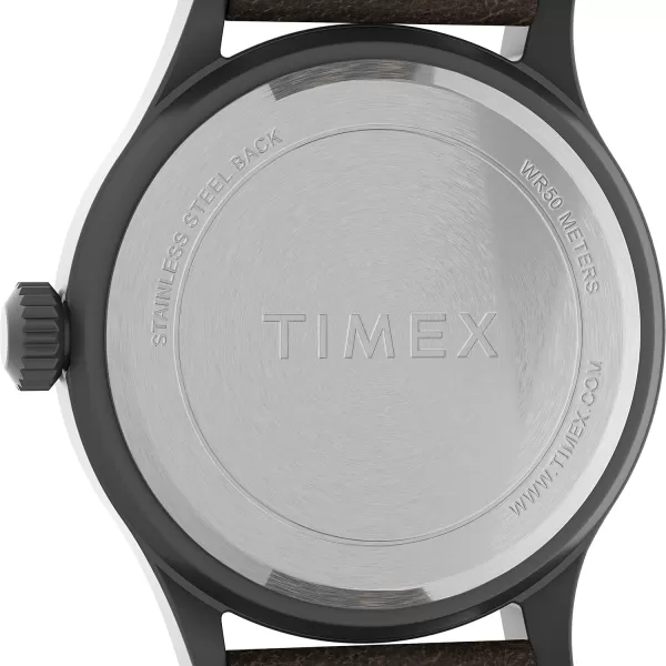 Timex Mens Expedition Scout 40mm Watch  Gunmetal Case Khaki Dial with Dark Brown Leather Strap