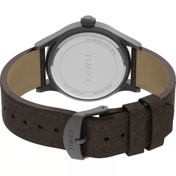 Timex Mens Expedition Scout 40mm Watch  Gunmetal Case Khaki Dial with Dark Brown Leather Strap