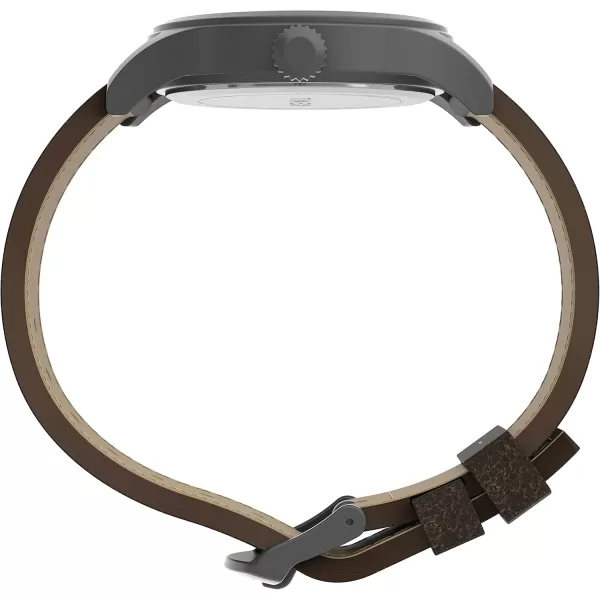 Timex Mens Expedition Scout 40mm Watch  Gunmetal Case Khaki Dial with Dark Brown Leather Strap