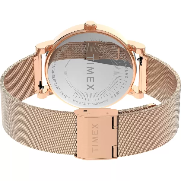 Timex Womens Crystal Opulence WatchRose GoldToneWhite Mesh
