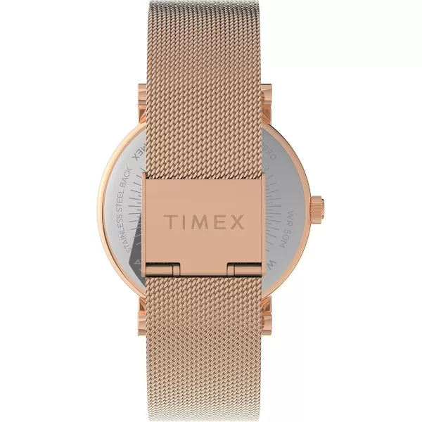 Timex Womens Crystal Opulence WatchRose GoldToneWhite Mesh
