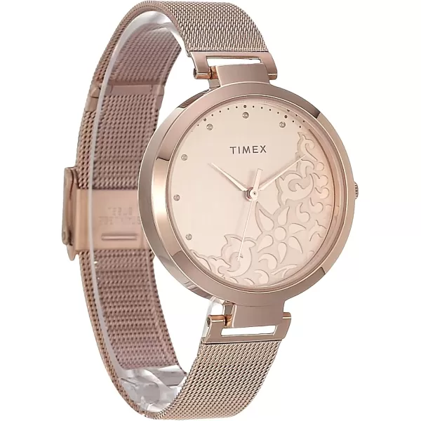 Timex Womens Dress Floral 35mm WatchRose GoldTonePink