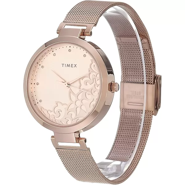 Timex Womens Dress Floral 35mm WatchRose GoldTonePink