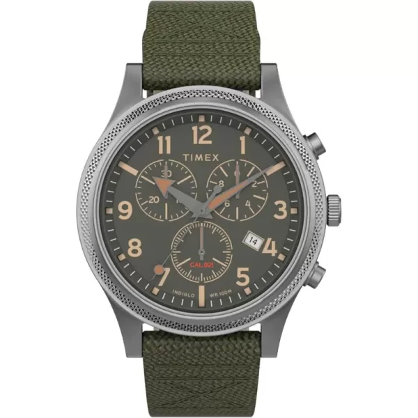 Timex Mens Allied LT Chrono 42mm Watch  Green Dial ampamp SilverTone Case with Green Fabric Strap