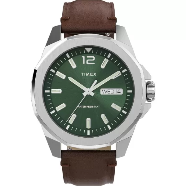 Timex Mens Essex 44mm WatchBrownGreenSilverTone