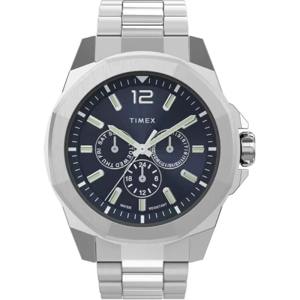Timex Mens Essex 44mm WatchStainless SteelBlueSilverToneMulti
