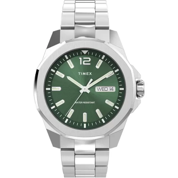 Timex Mens Essex 44mm WatchStainless SteelGreenSilverTone