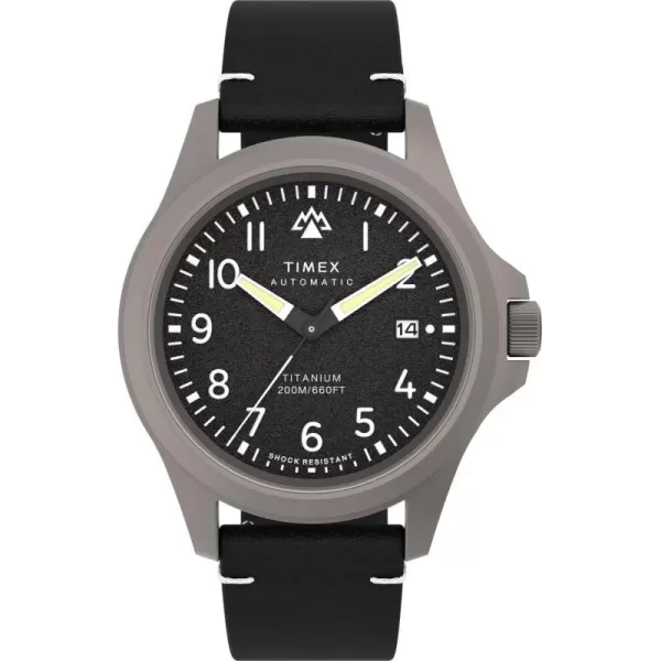 Timex Mens Expedition North Titanium Automatic 41mm Watch  Black Strap Black Dial Titanium Case