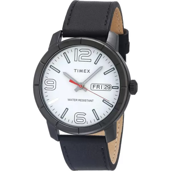 Timex Mens Mod 44 Leather Strap WatchBlackAntique Silver