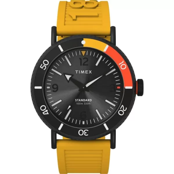 Timex Mens Standard Diver 43mm WatchYellowBlackSilverTone