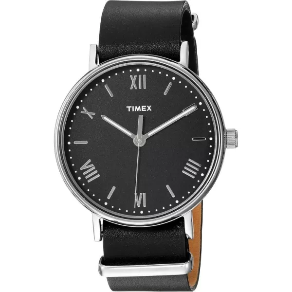 Timex Mens TW2R28600 Southview 41mm BlackSilverTone Leather Strap Watch