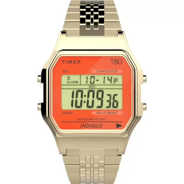 Timex T80 34mm WatchGoldToneOrange Bracelet