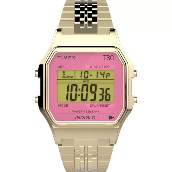 Timex T80 34mm WatchGoldTonePink Bracelet