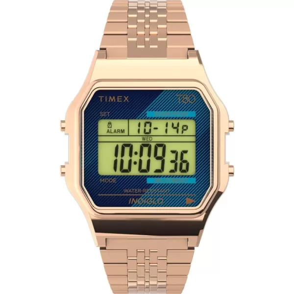 Timex T80 34mm WatchRose GoldToneBlue Bracelet