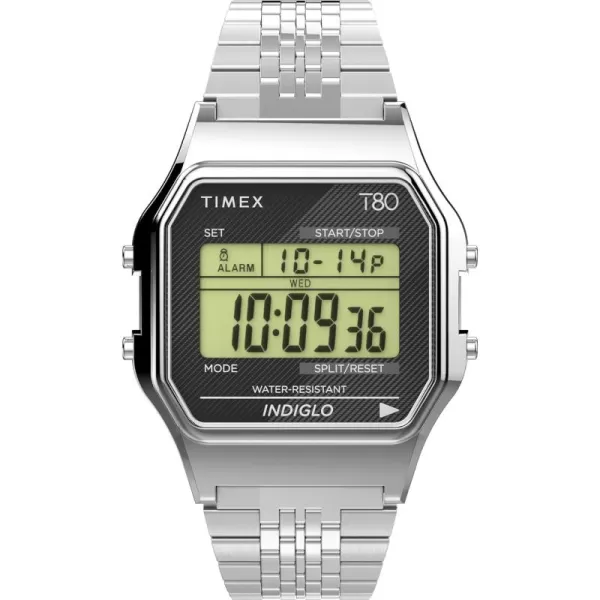 Timex T80 34mm WatchSilverToneBlack Bracelet