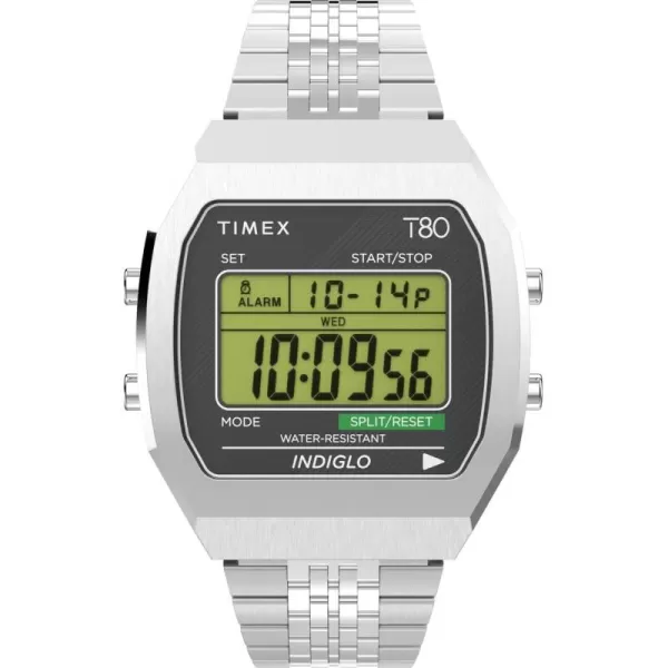 Timex Unisex T80 Steel 36mm WatchSilverToneDigital